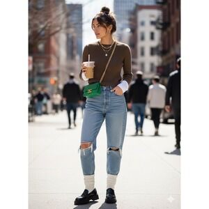 Abercrombie Fitch Ribbed Knit Crew Neck Long Sleeve Sweater Brown Size S